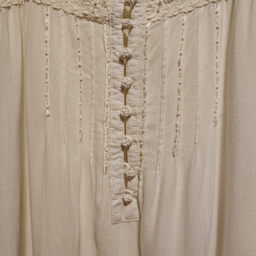 Krista Lee Embroidered Sequined Cream Lace Detail Women's Blouse Lg - Picture 3 of 13